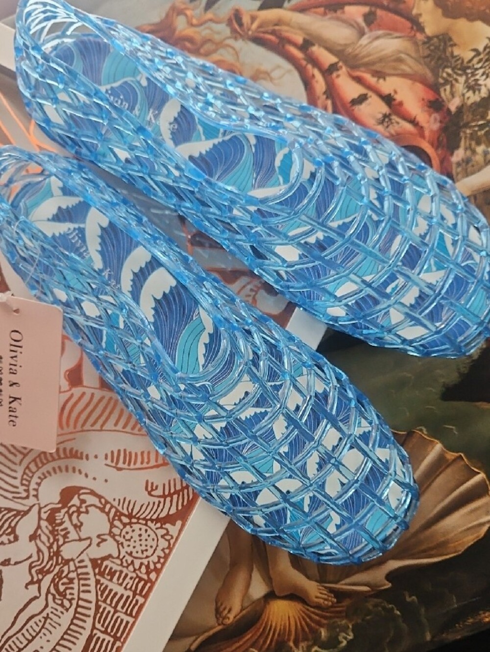 Olivia & Kate Blue Woven Jelly Mules - Women's Slip-On Clogs - Picture 9 of 10